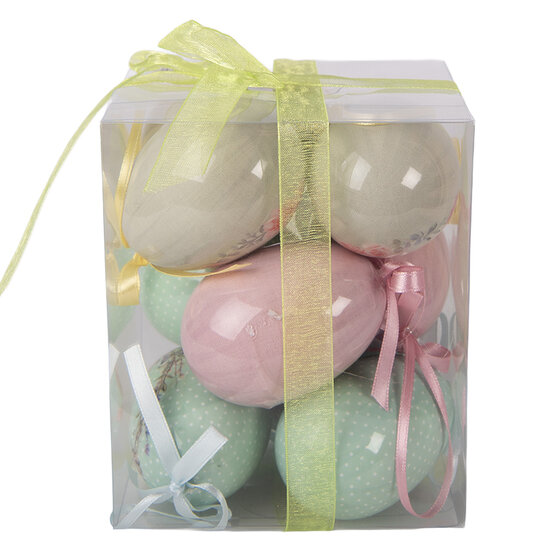 Clayre &amp; Eef | Decoratie Hanger Ei (set 9) Groen Roze &oslash; 5x8 cm | 66447