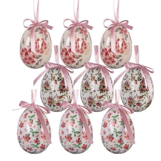 Clayre &amp; Eef | Decoratie Hanger Ei (set 9) Roze Wit &oslash; 5x8 cm | 66449