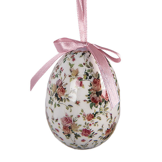 Clayre &amp; Eef | Decoratie Hanger Ei (set 9) Roze Wit &oslash; 5x8 cm | 66449