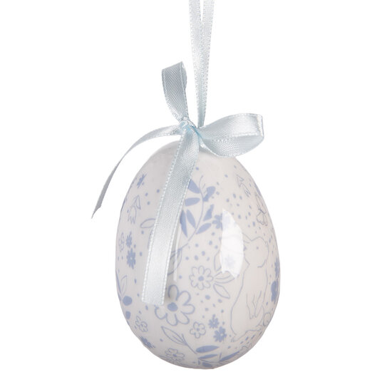 Clayre &amp; Eef | Decoratie Hanger Ei (set 9) Wit Blauw &oslash; 5x8 cm | 66452