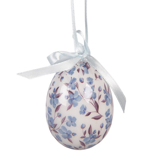 Clayre &amp; Eef | Decoratie Hanger Ei (set 9) Wit Blauw &oslash; 5x8 cm | 66452