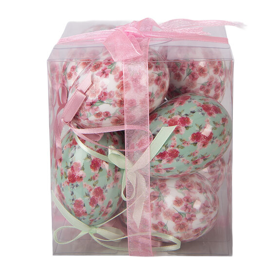 Clayre &amp; Eef | Decoratie Hanger Ei (set 9) Wit Roze &oslash; 5x8 cm | 66453