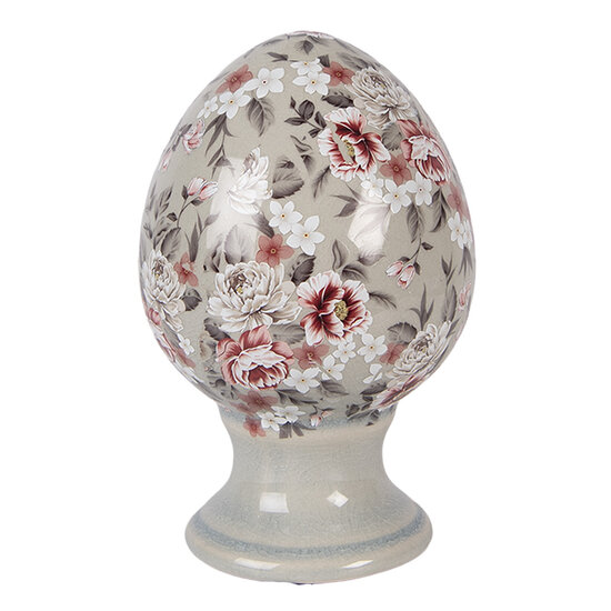 Clayre &amp; Eef | Decoratie Ei op voet Grijs Roze &oslash; 9x14 cm | 6CE2399S
