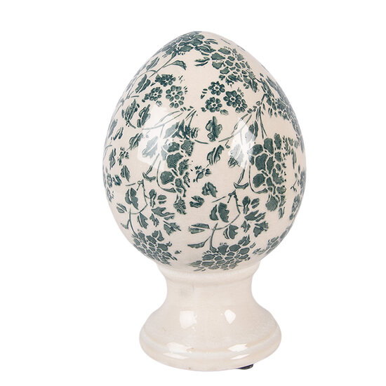 Clayre &amp; Eef | Decoratie Ei op voet Beige Groen &oslash; 12x19 cm | 6CE2405M