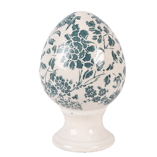 Clayre &amp; Eef | Decoratie Ei op voet Beige Groen &oslash; 9x14 cm | 6CE2405S