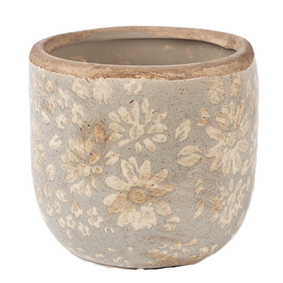 Clayre &amp; Eef | Bloempot Binnen Grijs Beige &oslash; 10x9 cm | 6CE2409S