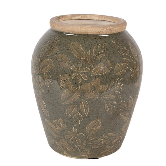 Clayre &amp; Eef | Vaas Groen Bruin &oslash; 13x15 cm | 6CE2411S