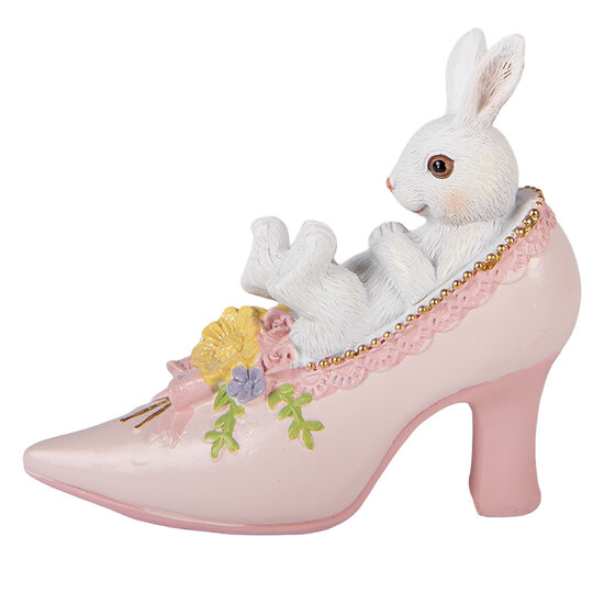 Clayre &amp; Eef | Decoratie Konijn in schoen Wit Roze 13x5x12 cm | 6PR5979