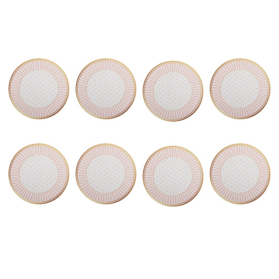 Clayre &amp; Eef | Onderzetters voor Glazen Set van 8 Beige Roze &oslash; 10x4 cm | 66444