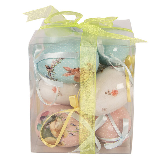 Clayre &amp; Eef | Decoratie Hanger Ei (set 9) Blauw Wit &oslash; 5x8 cm | 66446