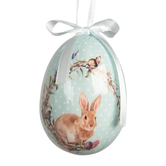 Clayre &amp; Eef | Decoratie Hanger Ei (set 9) Blauw Wit &oslash; 5x8 cm | 66446