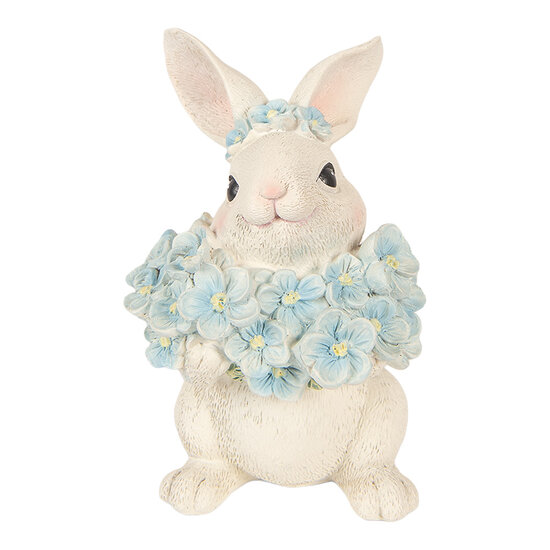 Clayre &amp; Eef | Decoratie Konijn Wit Blauw 9x10x13 cm | 6PR6075
