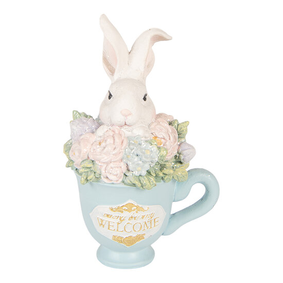 Clayre &amp; Eef | Decoratie Konijn in mok Wit Blauw 11x9x16 cm | 6PR6076