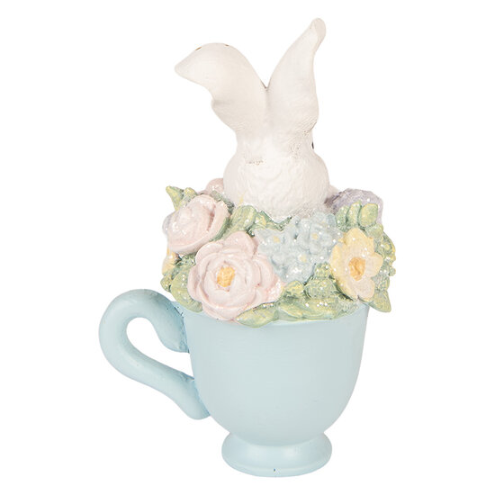 Clayre &amp; Eef | Decoratie Konijn in mok Wit Blauw 11x9x16 cm | 6PR6076