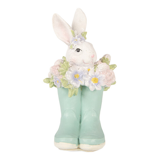 Clayre &amp; Eef | Decoratie Konijn in laarzen Wit Blauw 9x9x15 cm | 6PR6077