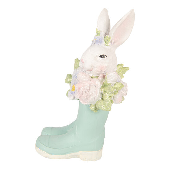 Clayre &amp; Eef | Decoratie Konijn in laarzen Wit Blauw 9x9x15 cm | 6PR6077