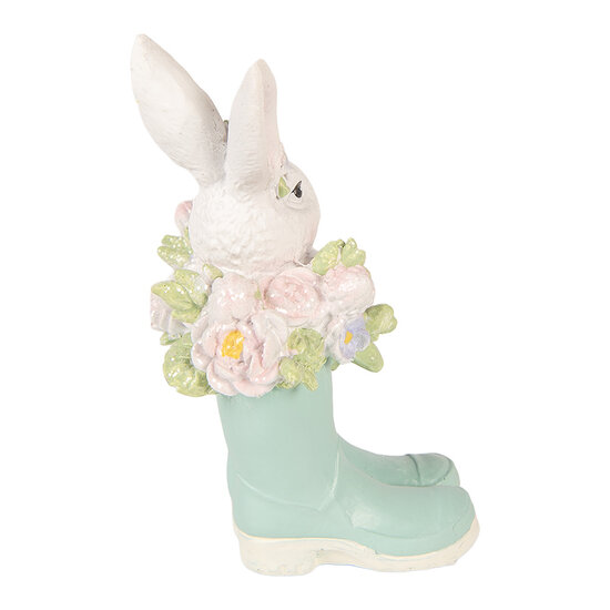 Clayre &amp; Eef | Decoratie Konijn in laarzen Wit Blauw 9x9x15 cm | 6PR6077