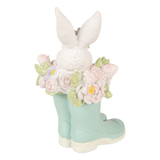 Clayre &amp; Eef | Decoratie Konijn in laarzen Wit Blauw 9x9x15 cm | 6PR6077