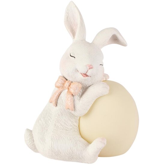 Dekoratief | Bunny zittend m/ei, wit, resina, LED, 11x10x15cm | A260857