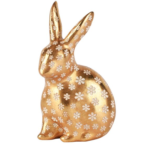 Dekoratief | Bunny zittend m/bloemen, goud, resina, 13x8x21cm | A260800