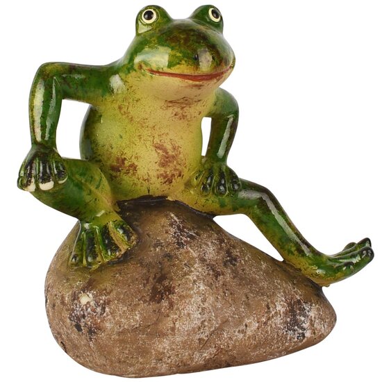 Dekoratief | Kikker zittend op steen, groen, resina, 16x7x12cm | A260738