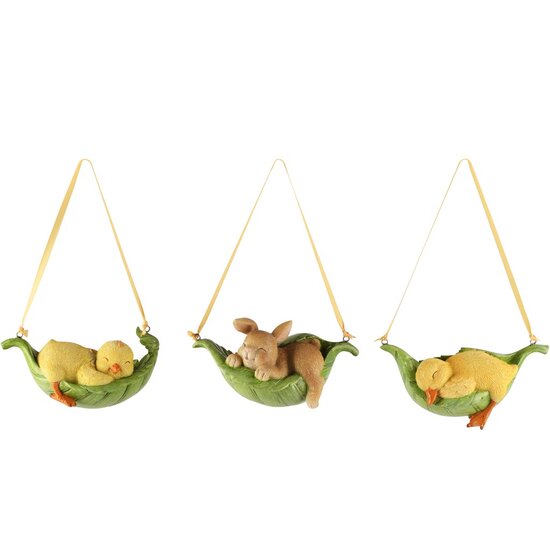 Dekoratief | Hanger kuiken/eendje/konijn, groen, resina, 12x6x6cm, set van 3 stuks | A260702