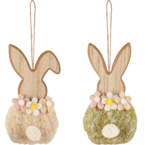 Dekoratief | Hanger bunny m/bloemetjes, hout, 7x14x1cm, set van 2 stuks | A260668
