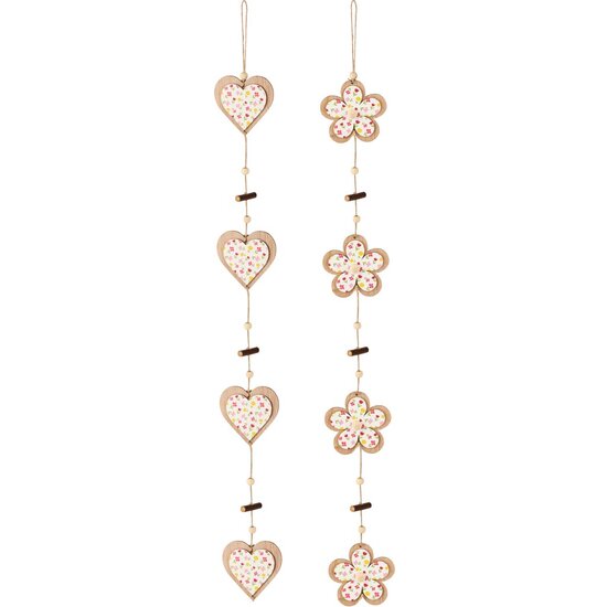 Dekoratief | Slinger m/harten/bloemen, hout, 84x8x1cm, set van 2 stuks | A260632