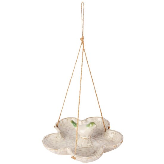 Dekoratief | Hanger vogelbad, wit/groen, keramiek, 19x7x19cm | A260261