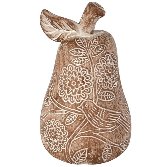 Dekoratief | Deco peer m/vogeltje, grijs, cement, 13x13x20cm | A260087