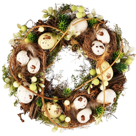 Dekoratief | Krans m/eitjes, naturel/wit, pvc, 28x28cm | A260824