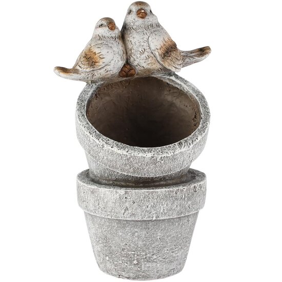 Dekoratief | Bloempot m/vogels, grijs, magnesium, 27x21x40cm | A260094