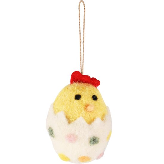Dekoratief | Hanger kippetje  in ei, stof, 5x5x7cm | A260073