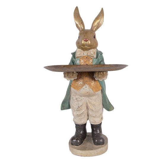 Clayre &amp; Eef | Decoratie Konijn met schaal Goudkleurig Blauw 20x23x46 cm | 6PR5987