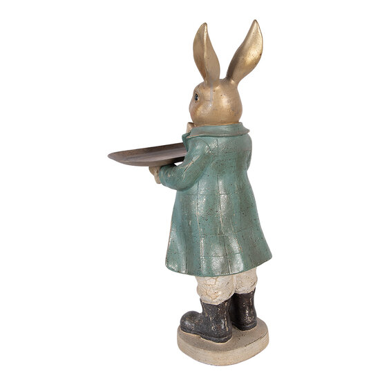 Clayre &amp; Eef | Decoratie Konijn met schaal Goudkleurig Blauw 20x23x46 cm | 6PR5987