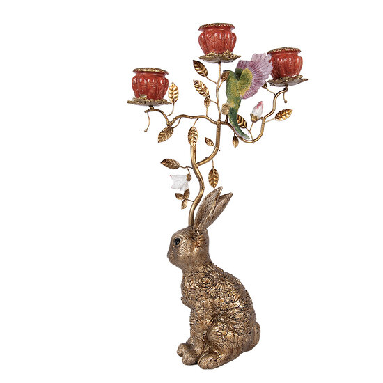 Clayre &amp; Eef | Kandelaar Konijn Goudkleurig Rood 24x10x47 cm | 6PR6036