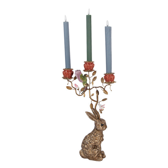 Clayre &amp; Eef | Kandelaar Konijn Goudkleurig Rood 24x10x47 cm | 6PR6036