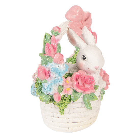 Clayre &amp; Eef | Decoratie Konijn in mandje Wit Roze 15x9x16 cm | 6PR6068