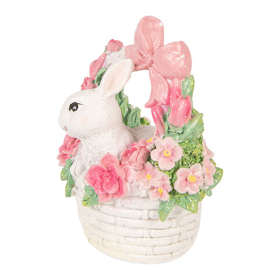 Clayre &amp; Eef | Decoratie Konijn in mandje Wit Roze 15x9x16 cm | 6PR6068