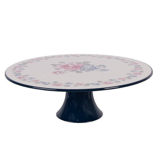 Clayre &amp; Eef | Taartplateau op voet Beige Blauw &oslash; 29x10 cm | 66436