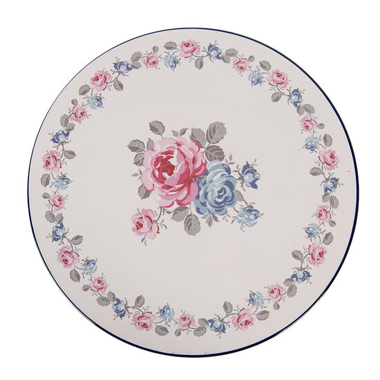 Clayre &amp; Eef | Taartplateau op voet Beige Blauw &oslash; 29x10 cm | 66436