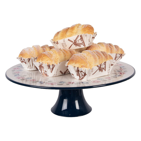 Clayre &amp; Eef | Taartplateau op voet Beige Blauw &oslash; 29x10 cm | 66436