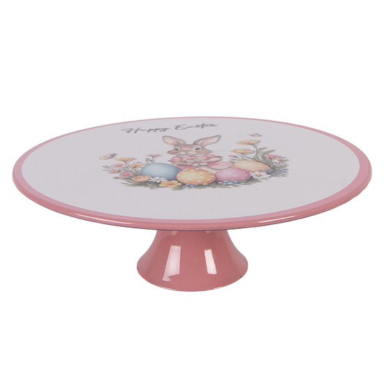 Clayre &amp; Eef | Taartplateau op voet Wit Roze &oslash; 29x10 cm | 66437