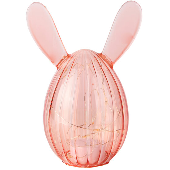 Dekoratief | Deco ei m/bunny oren, roze/transparant, glas, LED, 9x9x16cm | A260007