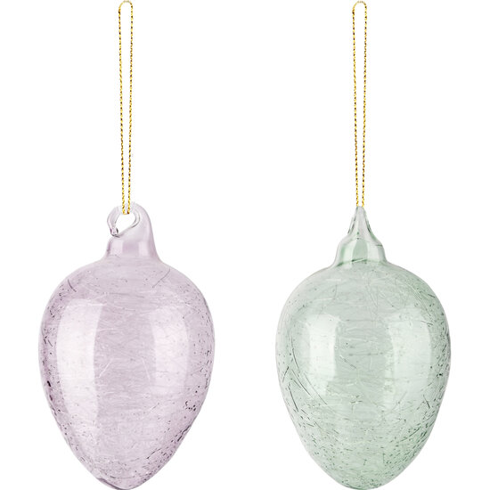 Dekoratief | Hanger ei 'Crackled', groen/paars, glas, 6x6x10cm, set van 2 stuks | A260004