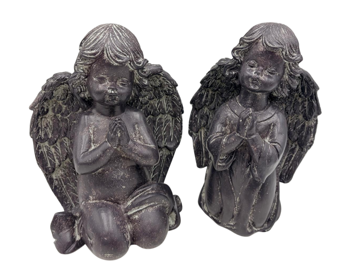 Decoratie beeld engel biddend antraciet vintage grijs polystone 19 x 12 cm | 535550 | Countryfield