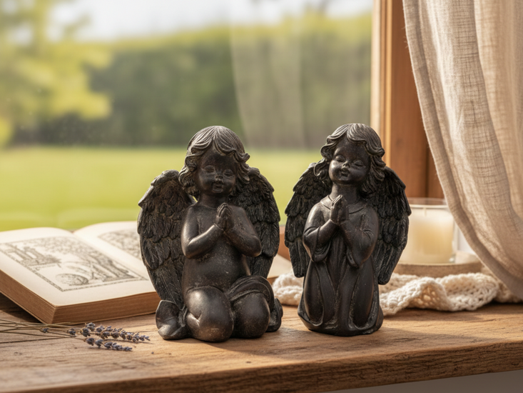 Decoratie beeld biddende engel antraciet vintage grijs polystone 19 x 15 cm | 237263 | Countryfield