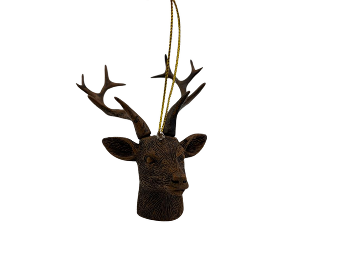 Decoratie hanger hertenkop rendier bruin polystone 9 x 9 cm met gewei
