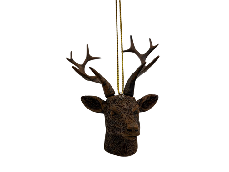 Decoratie hanger hertenkop rendier bruin polystone 9 x 9 cm met gewei
