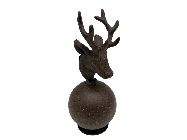 Ornament hertenkop op bal - 23 x 11 cm voet vintage bruin metaal | 823735 | Countryfield